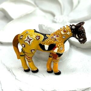 Topp Signed Enameled Horse Brooch Pendant With Crystals